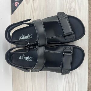 Alegria Black Leather Dual-Strap Comfort Sandals